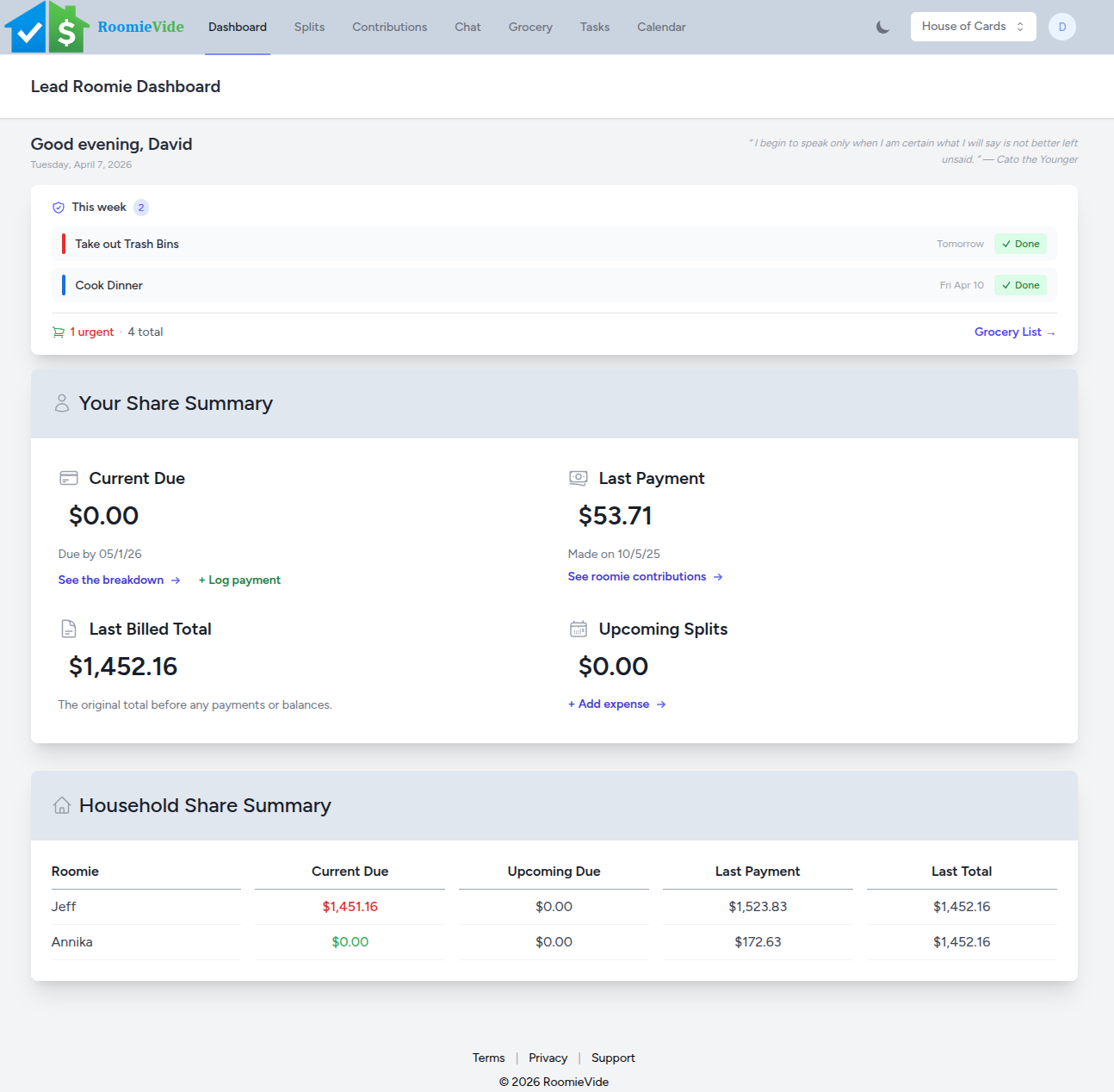 RoomieVide dashboard screenshot